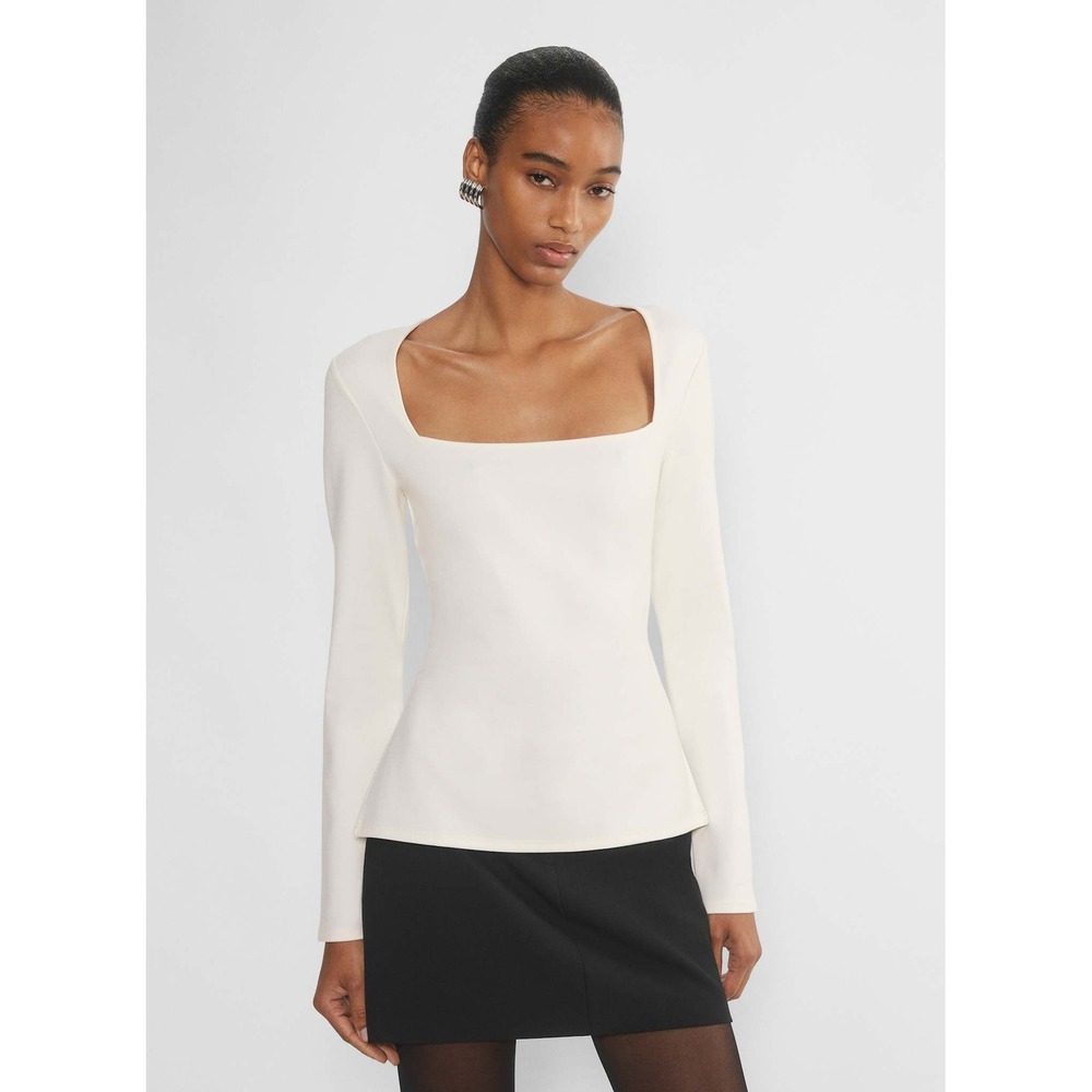 Babaton Aritzia Calla Top Square Neck Long Sleeve Light Birch White XS NWT